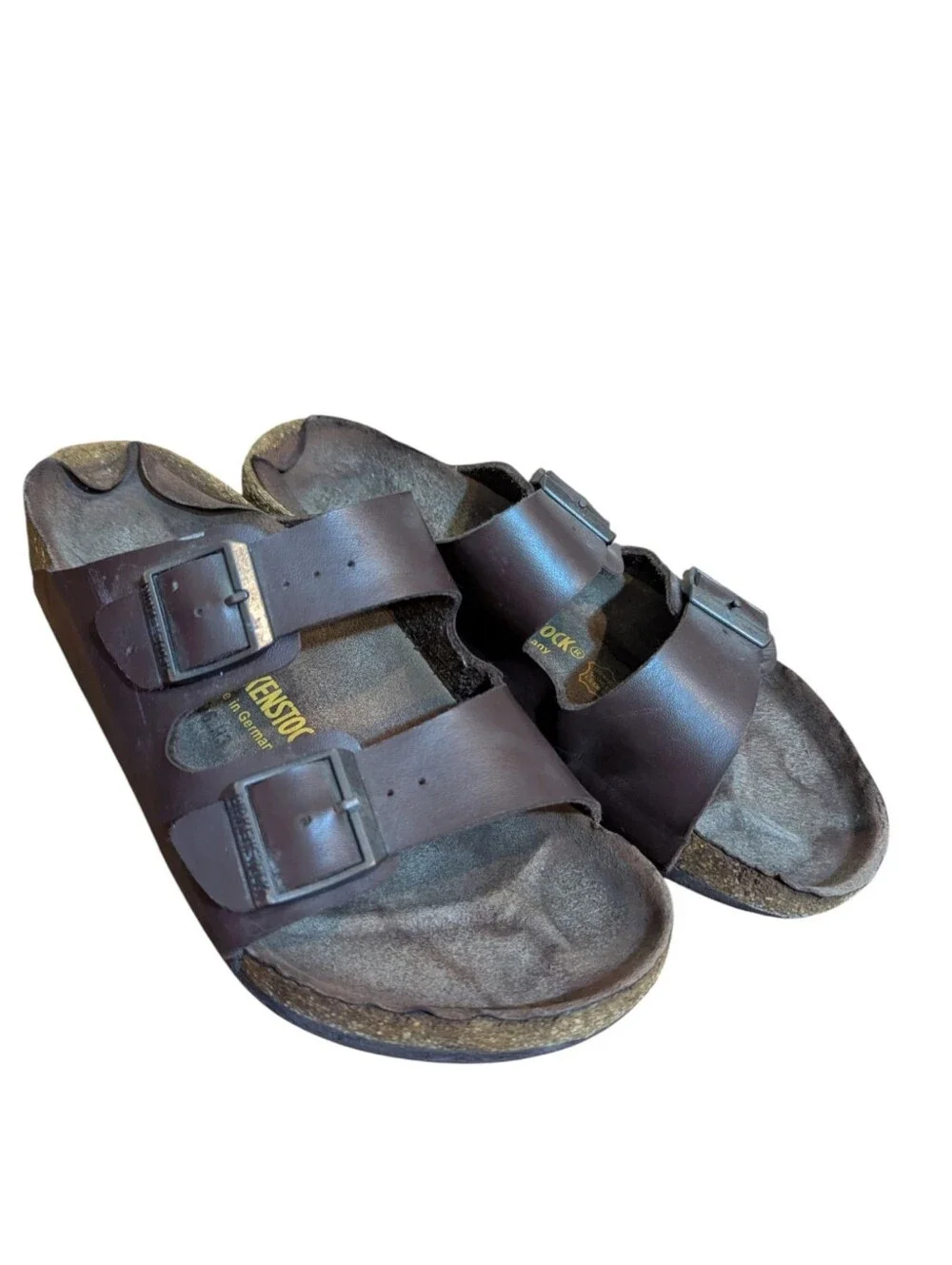 Birkenstock Arizona Brown Leather Double Strap Sandals Thrashed Sz 43 US 10